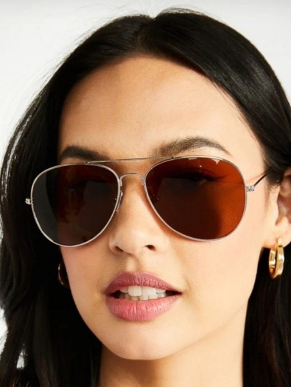 JustFab Womens Gold Aviator Sunglasses Brown Tinted Lens Double Bridge NWT
